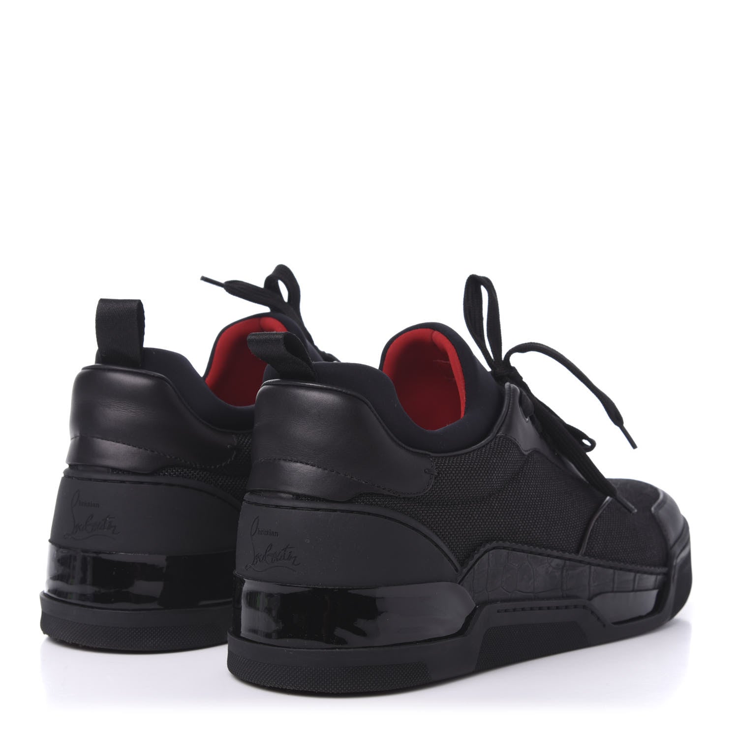 Christian Louboutin Calfskin Tisse Serre Patent Neoprene Mens Aurelien Flat Sneakers 46 Black 4 of 9