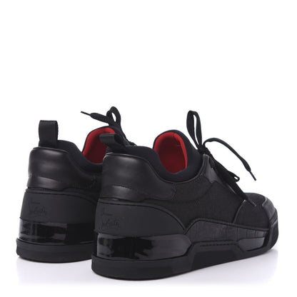 Christian Louboutin Calfskin Tisse Serre Patent Neoprene Mens Aurelien Flat Sneakers 46 Black 4 of 9