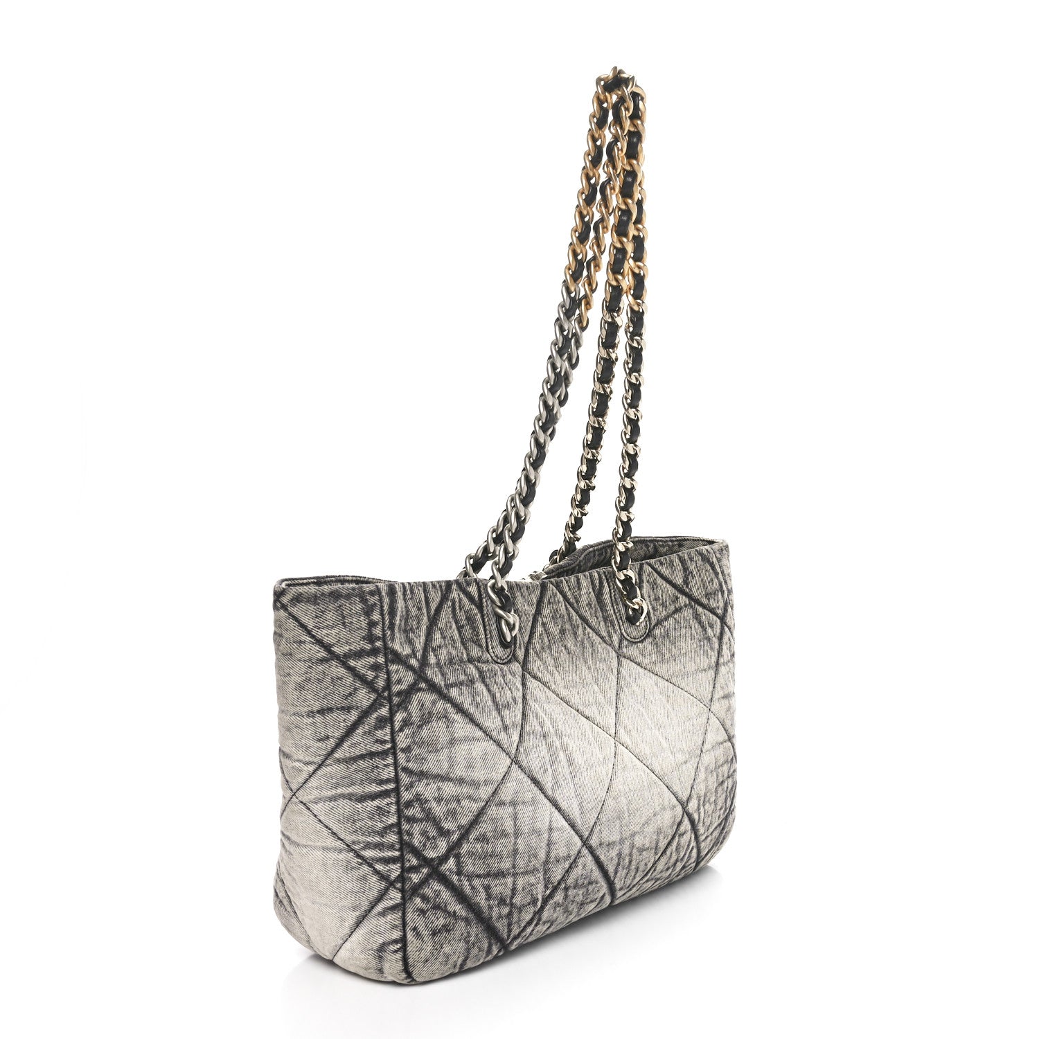 Chanel Washed Denim Quilted Chanel 19 East West Shopping Bag Black White 3 of 10