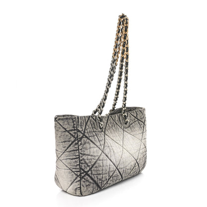 Chanel Washed Denim Quilted Chanel 19 East West Shopping Bag Black White 3 of 10