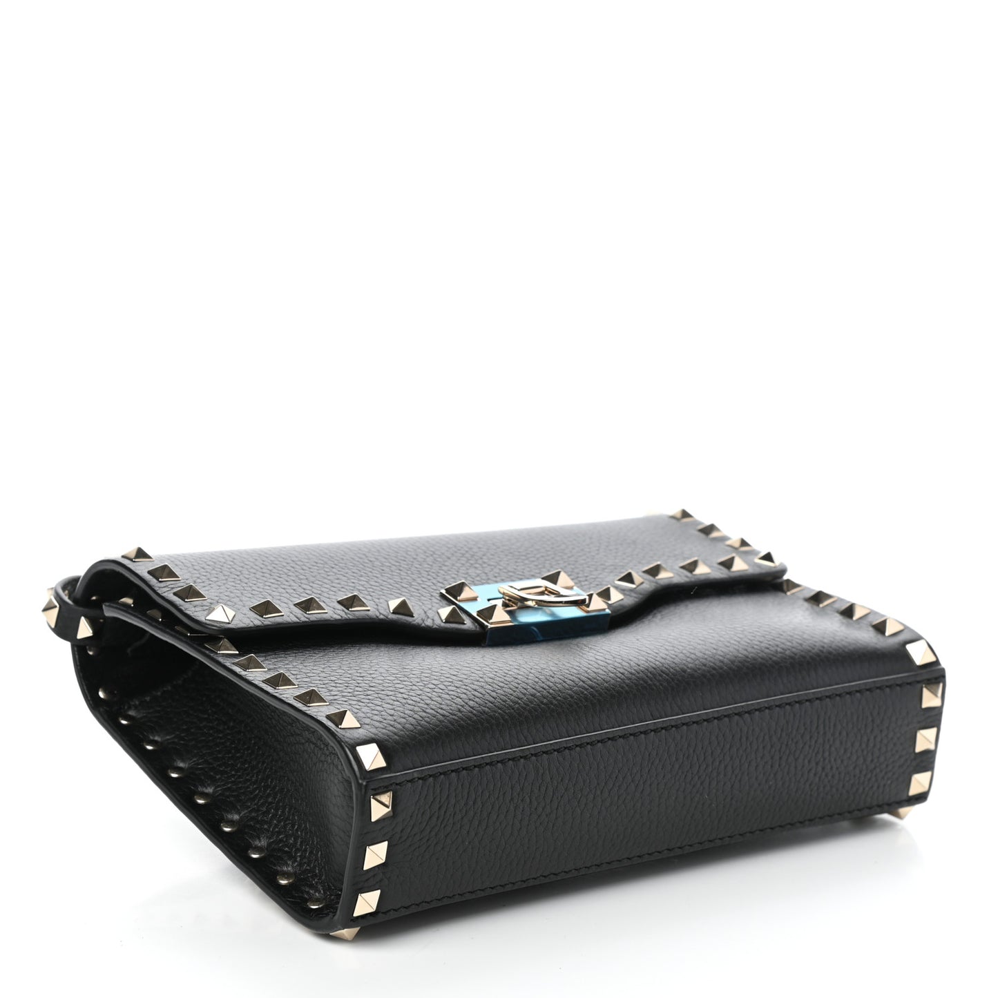 Pebbled Calfskin Medium Rockstud Flip Lock Crossbody Bag Black