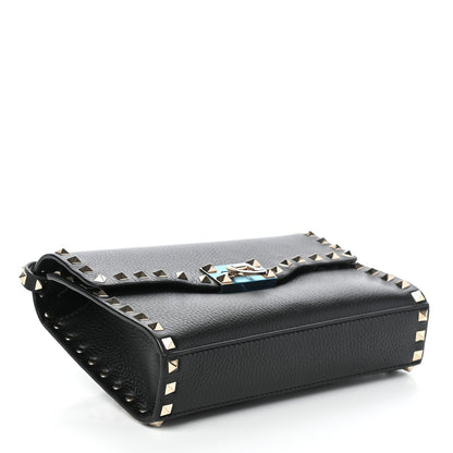 Valentino Garavani Pebbled Calfskin Medium Rockstud Flip Lock Crossbody Bag Black 4 of 9