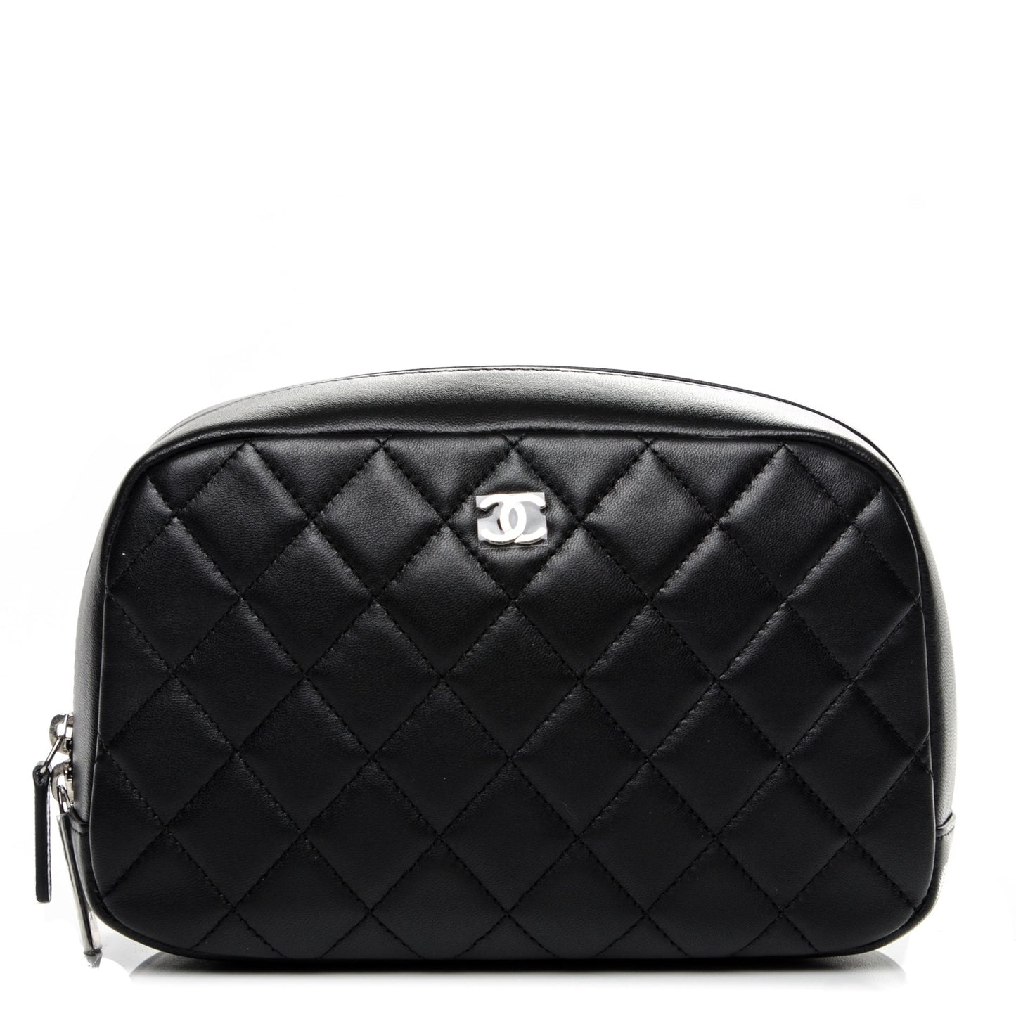 Lambskin Quilted Medium Curvy Pouch Cosmetic Case Black