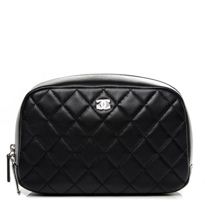 Chanel Lambskin Quilted Medium Curvy Pouch Cosmetic Case Black 1 of 7