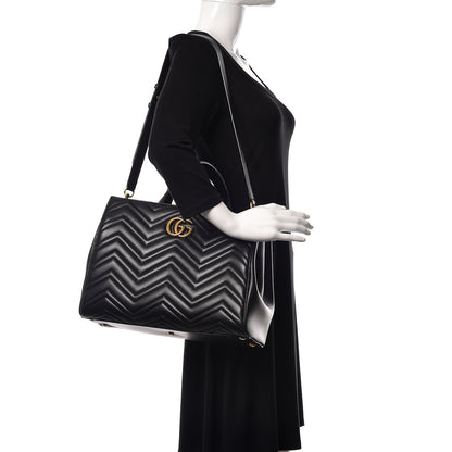 Gucci Calfskin Matelasse Small GG Marmont Tote Black 2 of 12