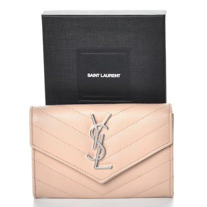 Saint Laurent Grain De Poudre Matelasse Chevron Small Monogram Envelope Wallet Dark Beige 9 of 9