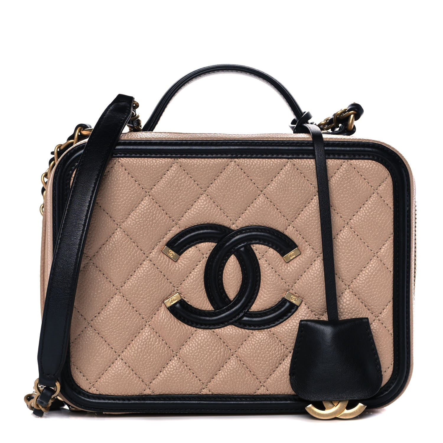 Chanel Caviar Quilted Medium CC Filigree Vanity Case Beige Black 1 of 14