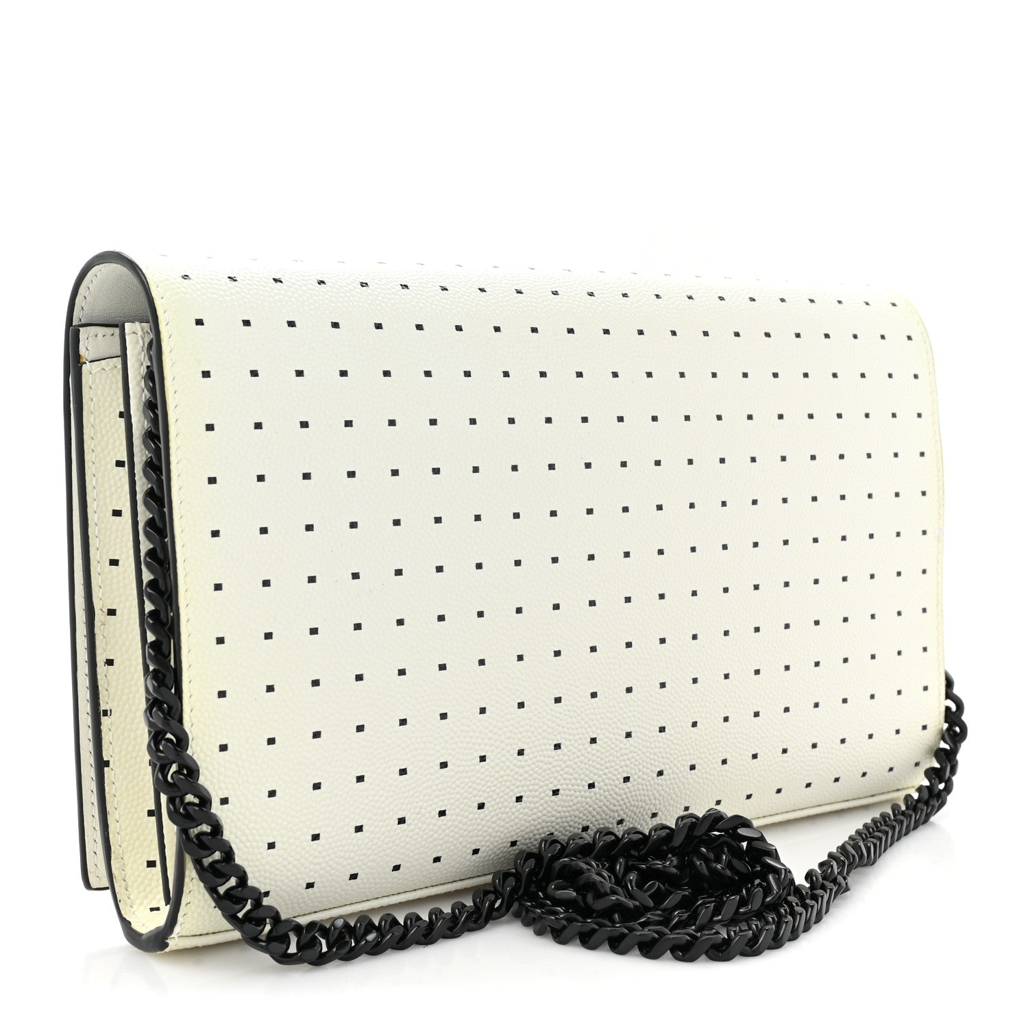 Saint Laurent Grain De Poudre Square Dot Print Monogram Chain Wallet White Matte Black 3 of 13