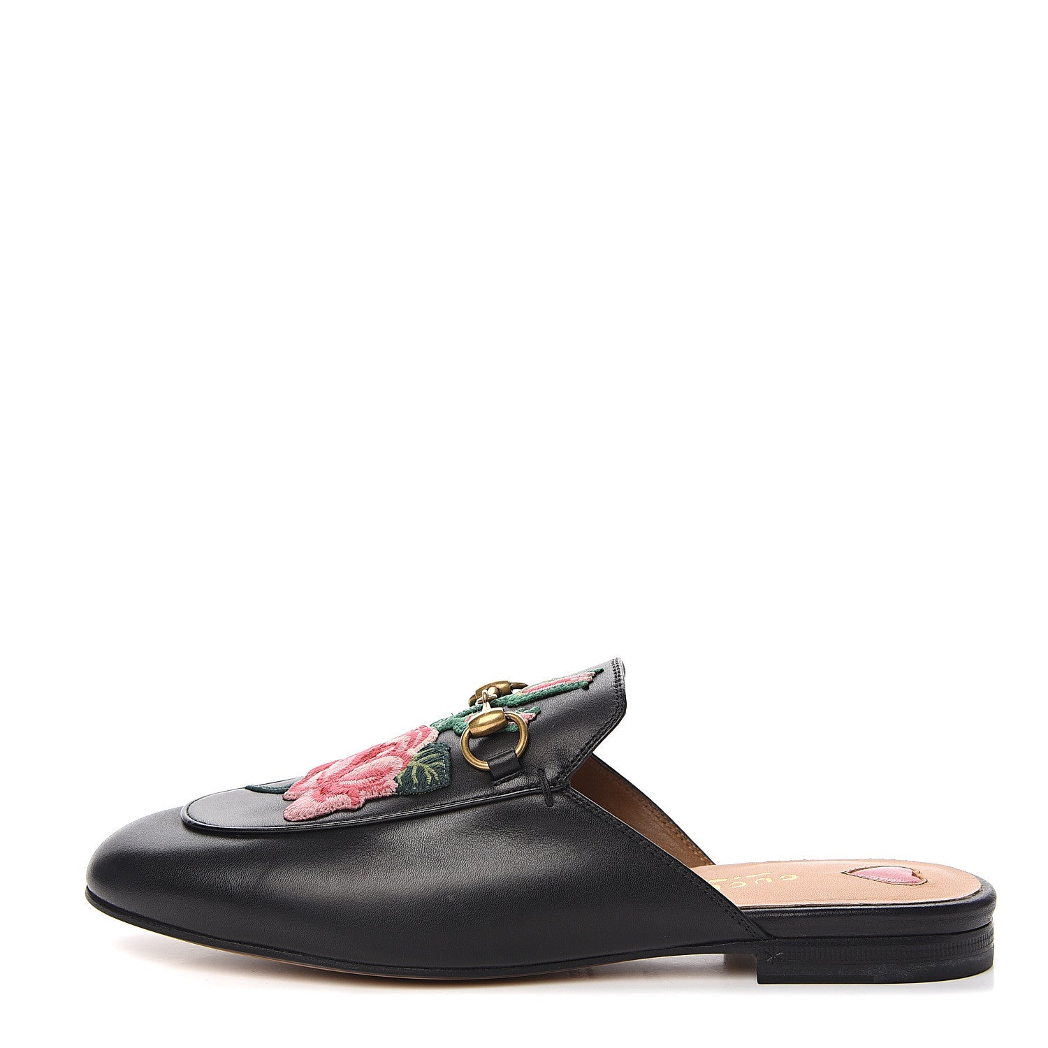 Gucci Calfskin Flower Embroidered Womens Princetown Slippers 37.5 Black 1 of 9