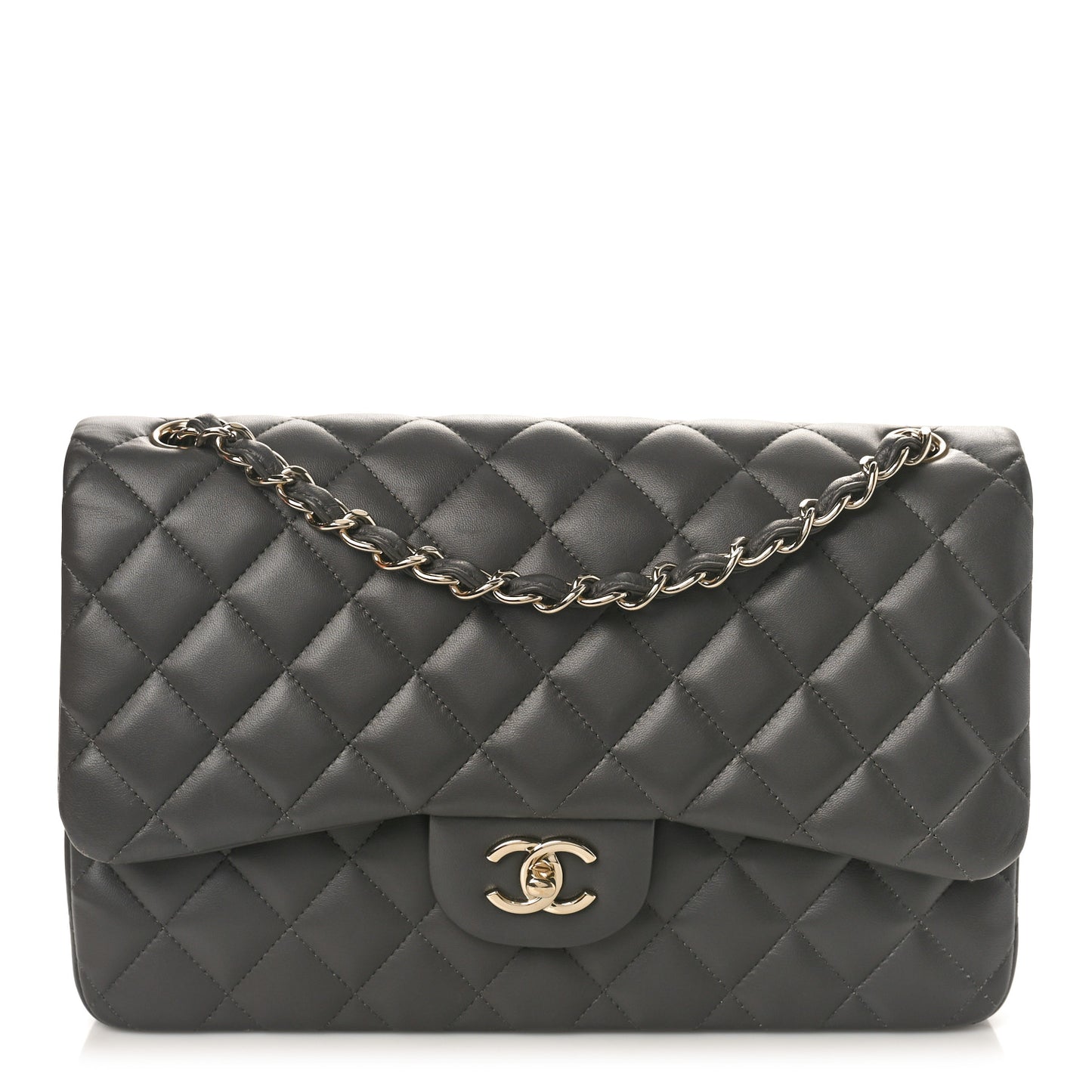 Lambskin Quilted Jumbo Double Flap Grey
