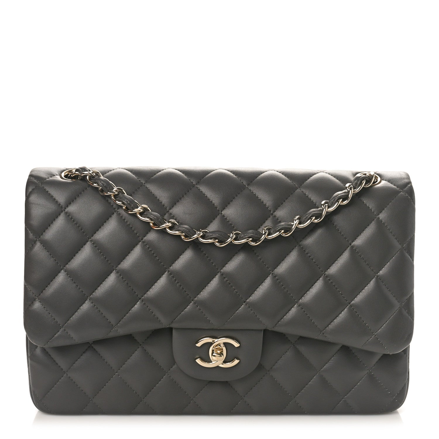 Chanel Lambskin Quilted Jumbo Double Flap Grey 1 of 9