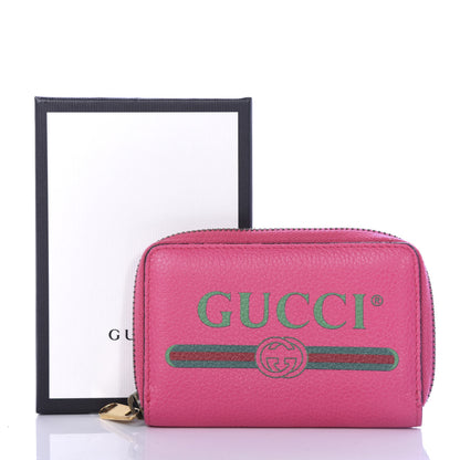 Gucci Grained Calfskin Logo Zip Around Card Case Box Pink Green 6 of 8