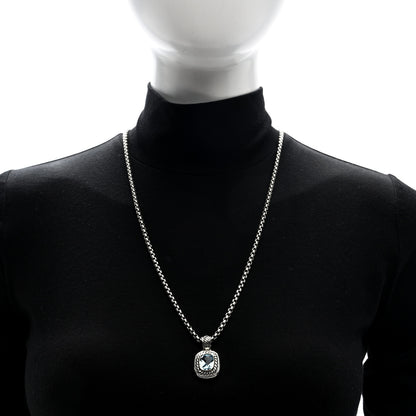 David Yurman Sterling Silver 14K Yellow Gold Blue Topaz 12mm Albion Pendant Box Chain Necklace 2 of 5