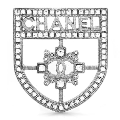 Chanel Swarovski Baguette Crystal CC Shield Brooch Silver 1 of 4