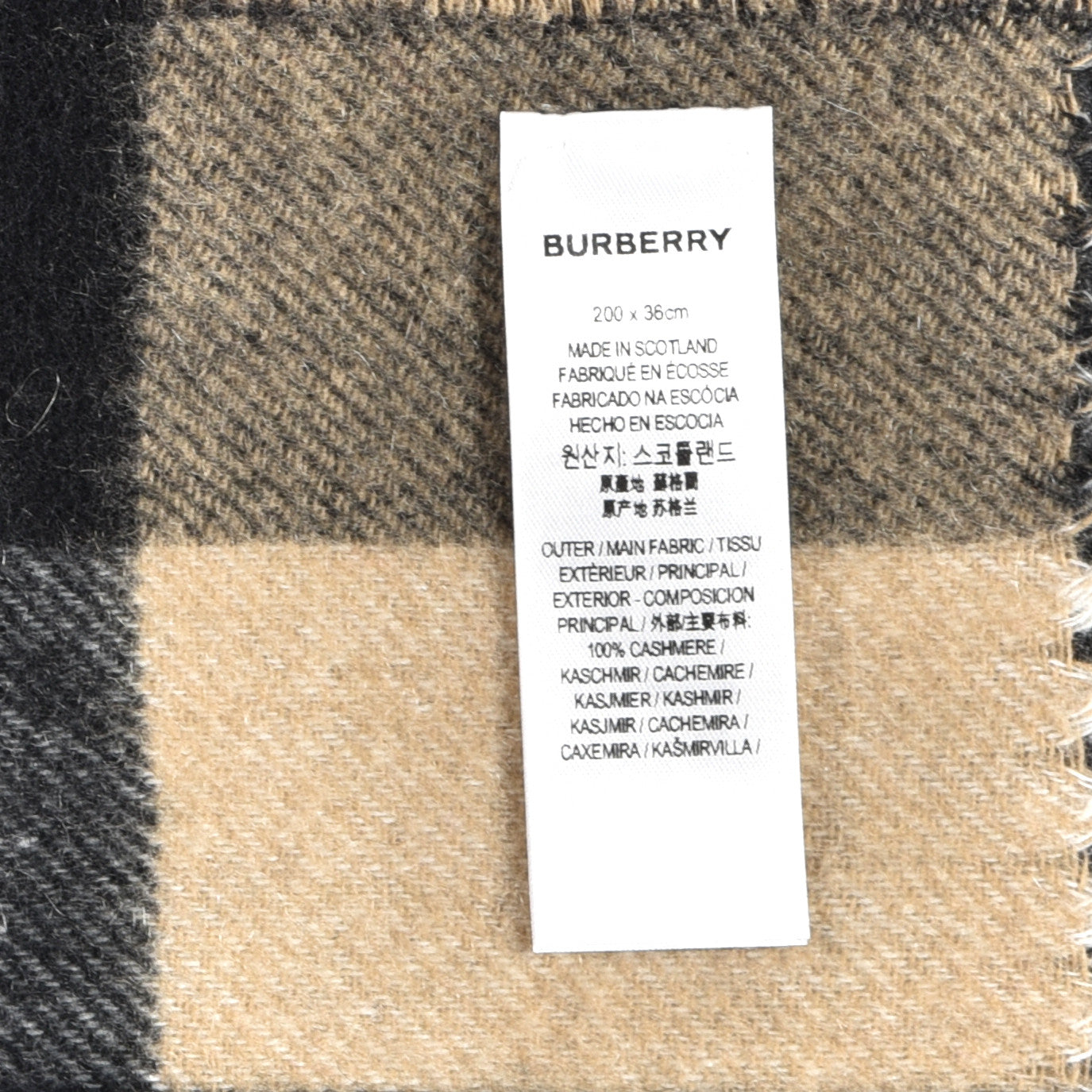 Cashmere Half Mega Check Monogram TB Reversible Fringe Scarf Black White