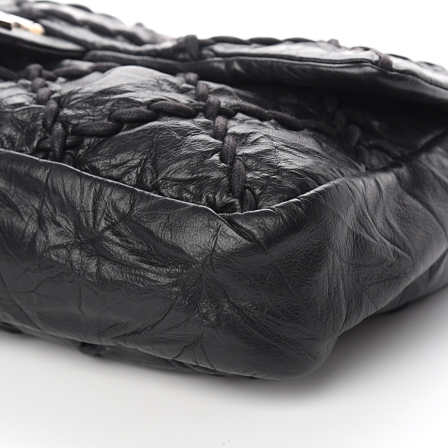 Calfskin Ultra Stitch Oversize Flap Black
