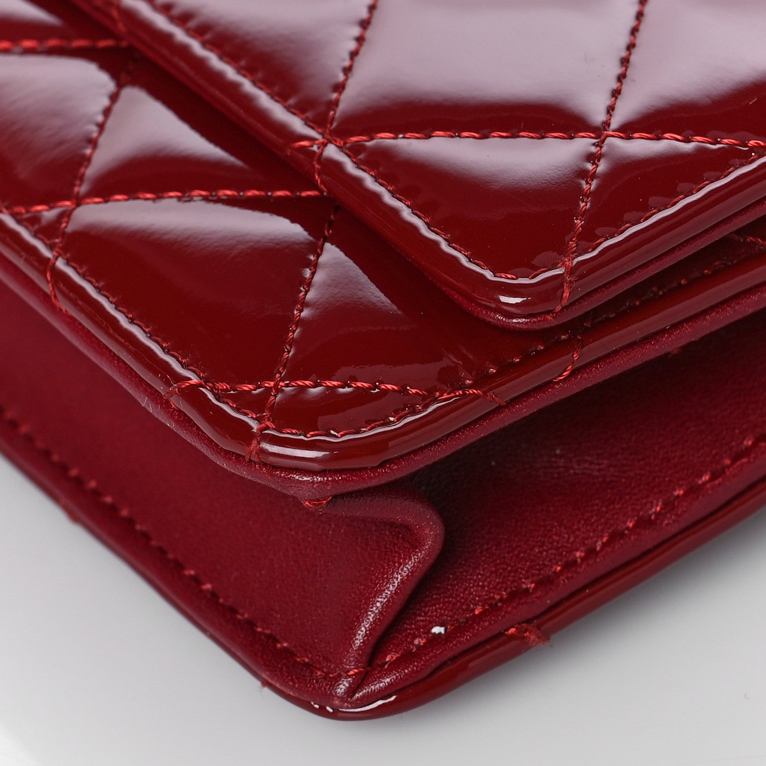 Chanel Patent Quilted Wallet On Chain WOC Red 10 of 12