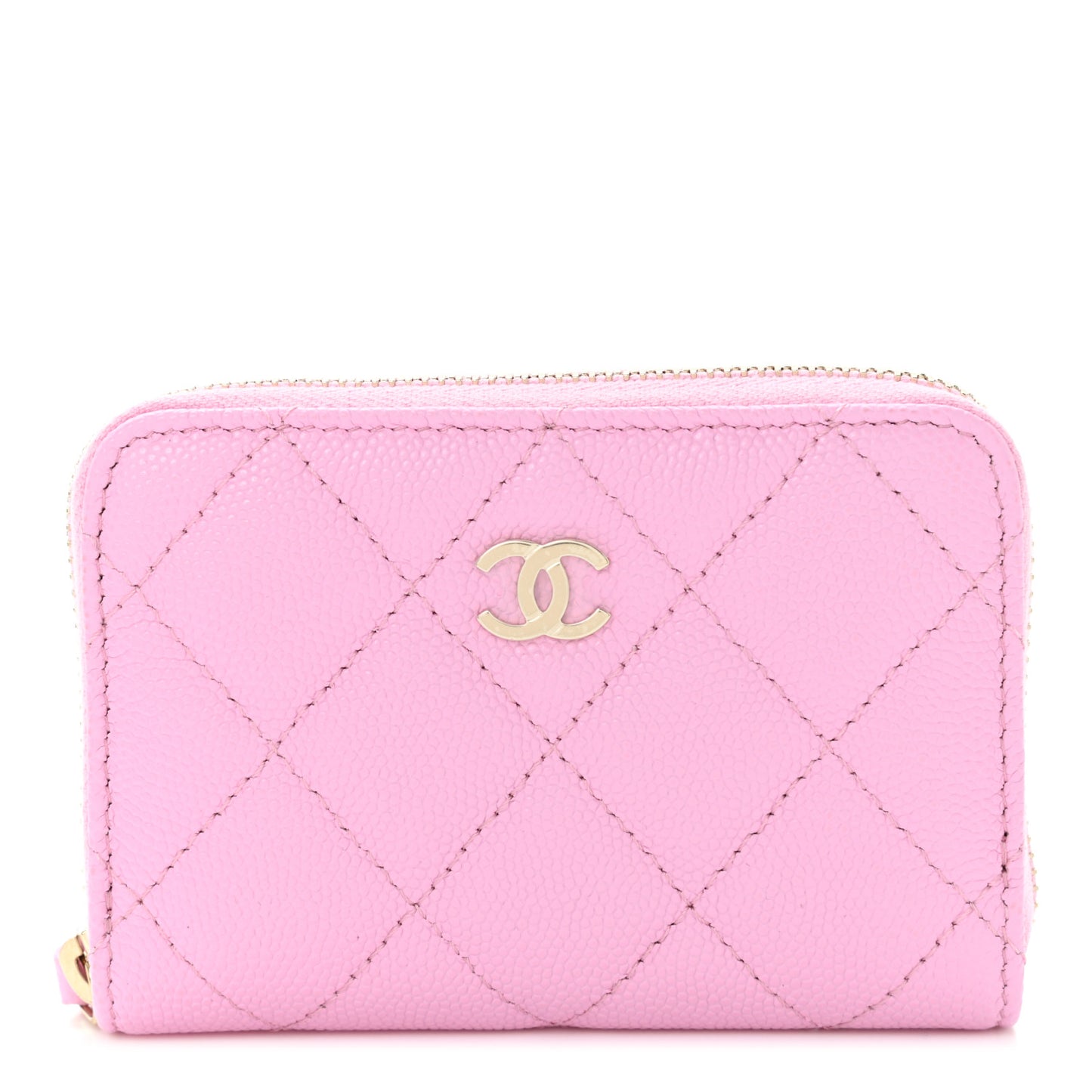 Caviar Quilted Zip Coin Purse Pink