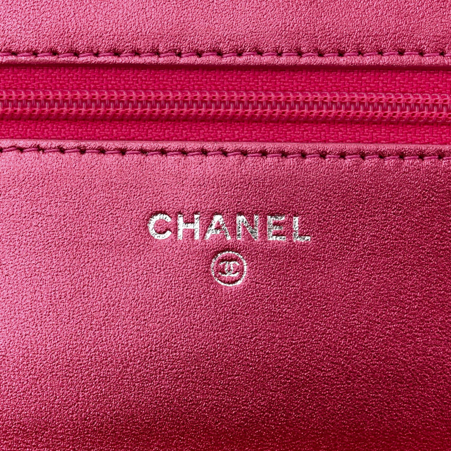 Metallic Patent Calfskin Quilted Boy Wallet On Chain WOC Fuchsia