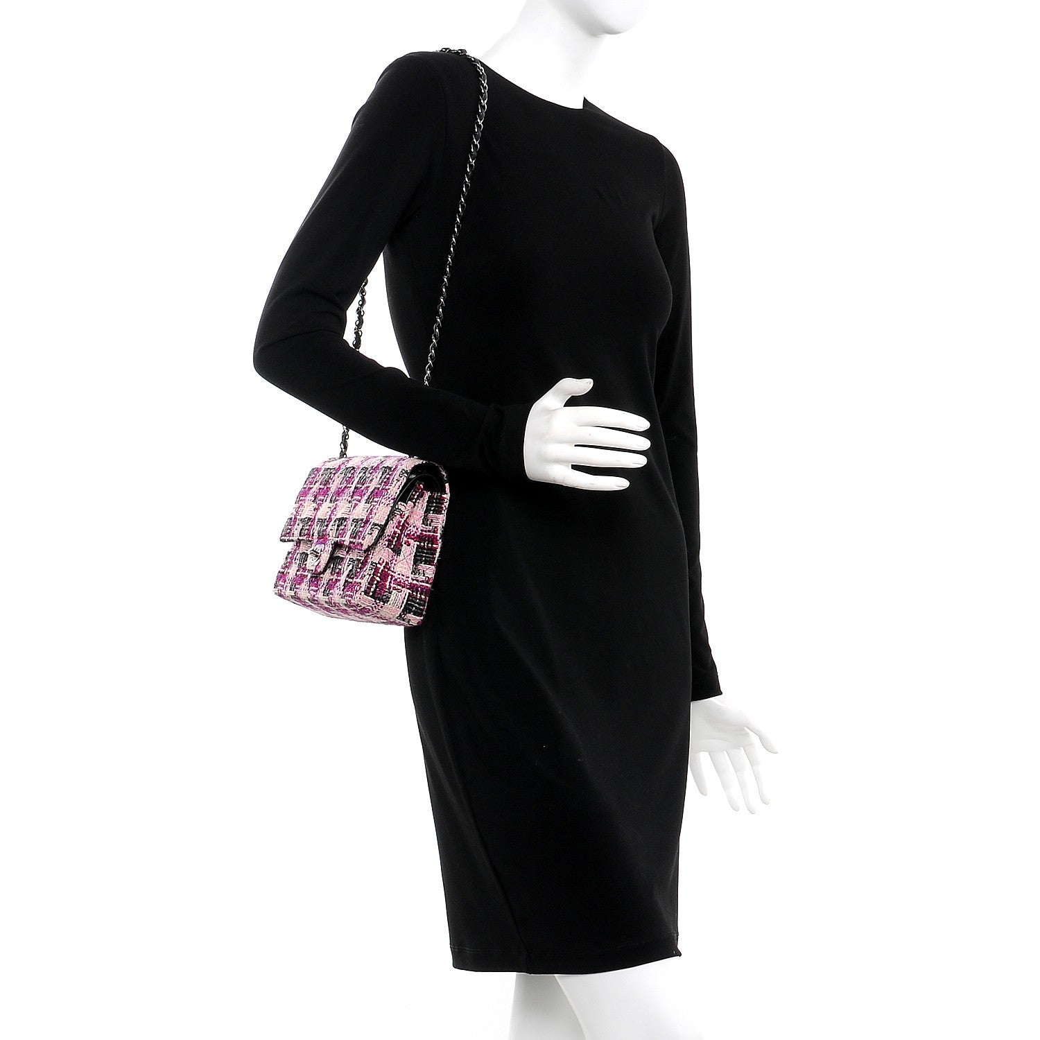 Chanel Tweed Quilted Medium Double Flap Pink Black 2 of 12