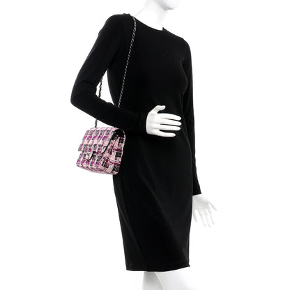 Chanel Tweed Quilted Medium Double Flap Pink Black 2 of 12