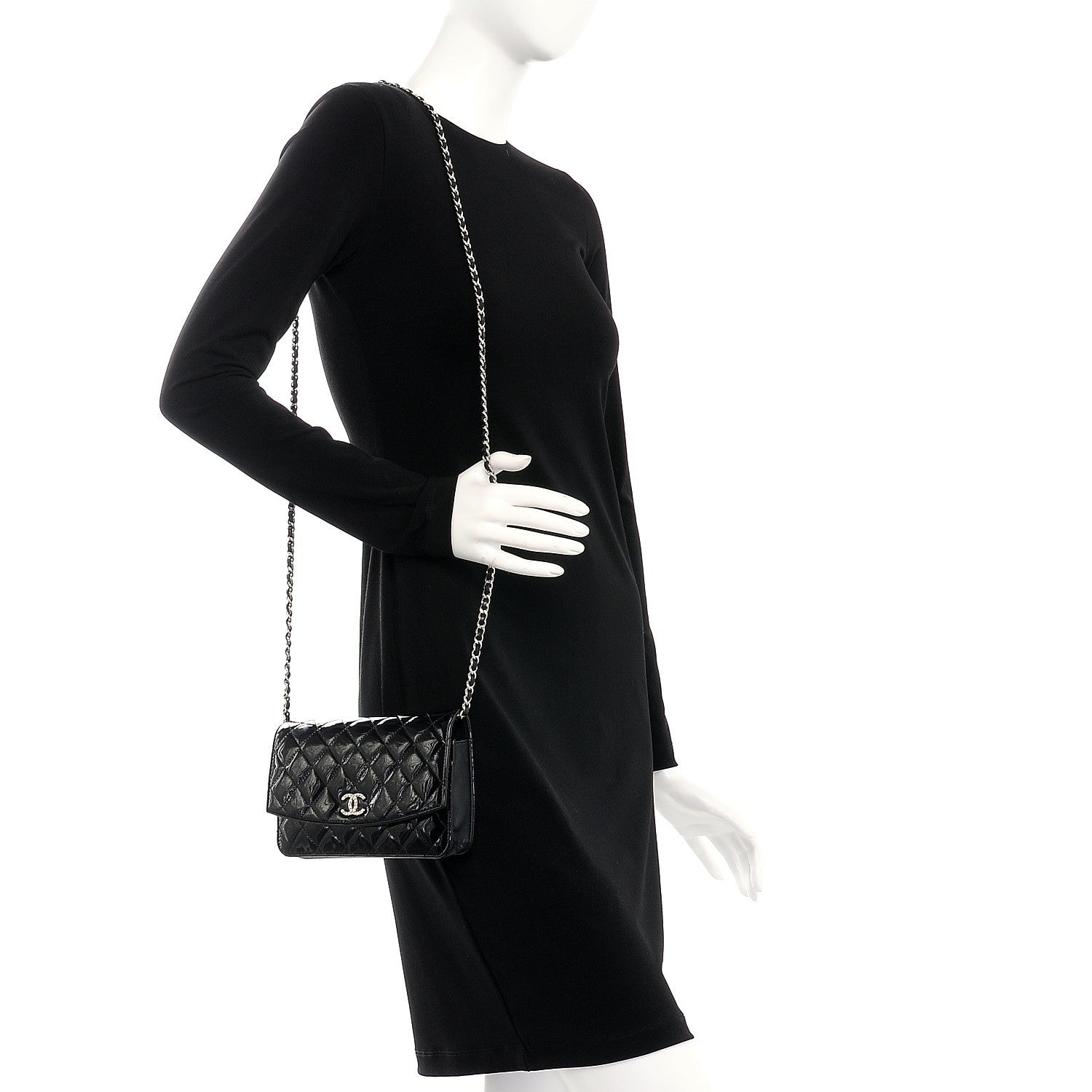 Chanel Patent Quilted Brilliant Wallet On Chain WOC Black 2 of 8