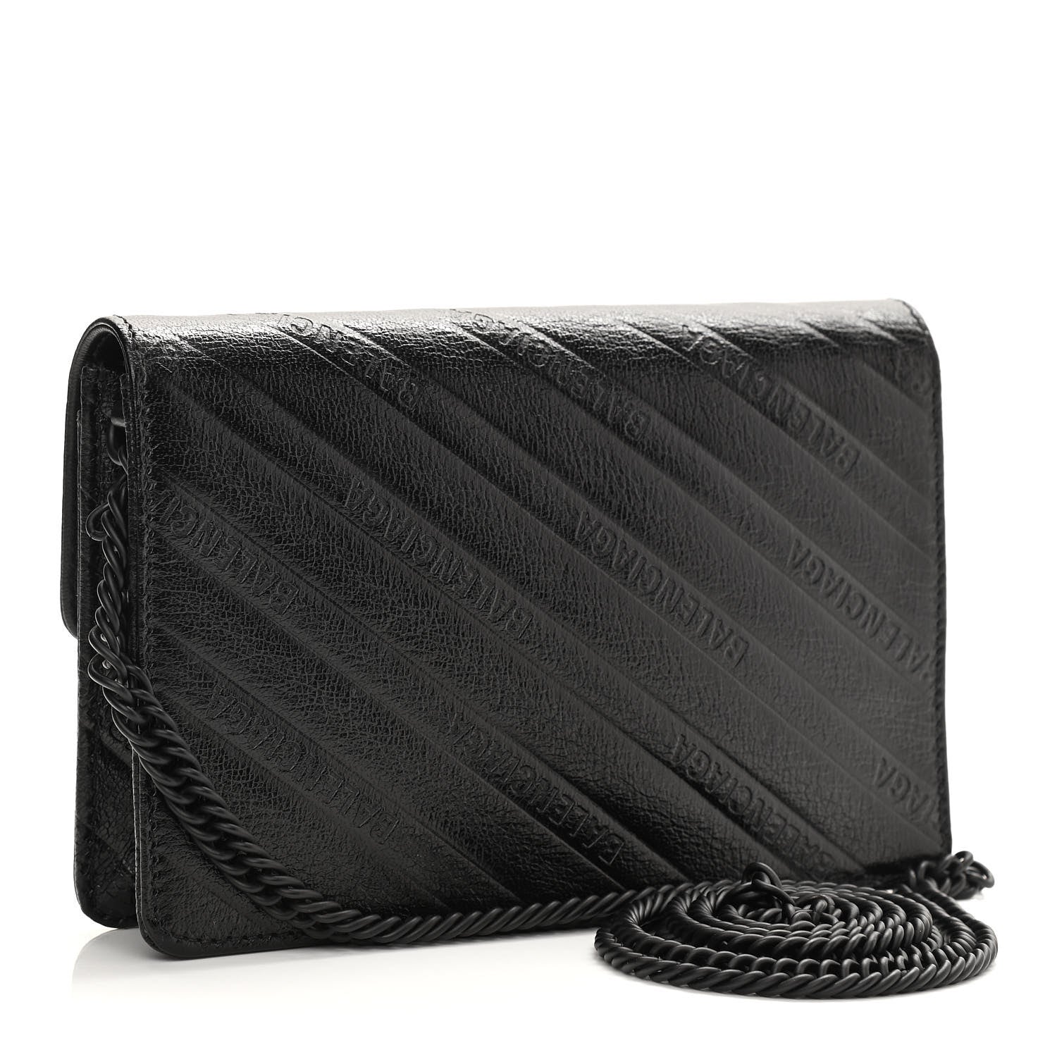 Balenciaga Shiny Goatskin Logo Embossed Monochrome BB Wallet On Chain Black 2 of 9