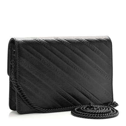 Balenciaga Shiny Goatskin Logo Embossed Monochrome BB Wallet On Chain Black 2 of 9
