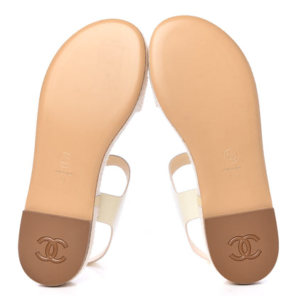 Chanel Cord Calfskin CC Sandals 41 Beige White 8 of 9