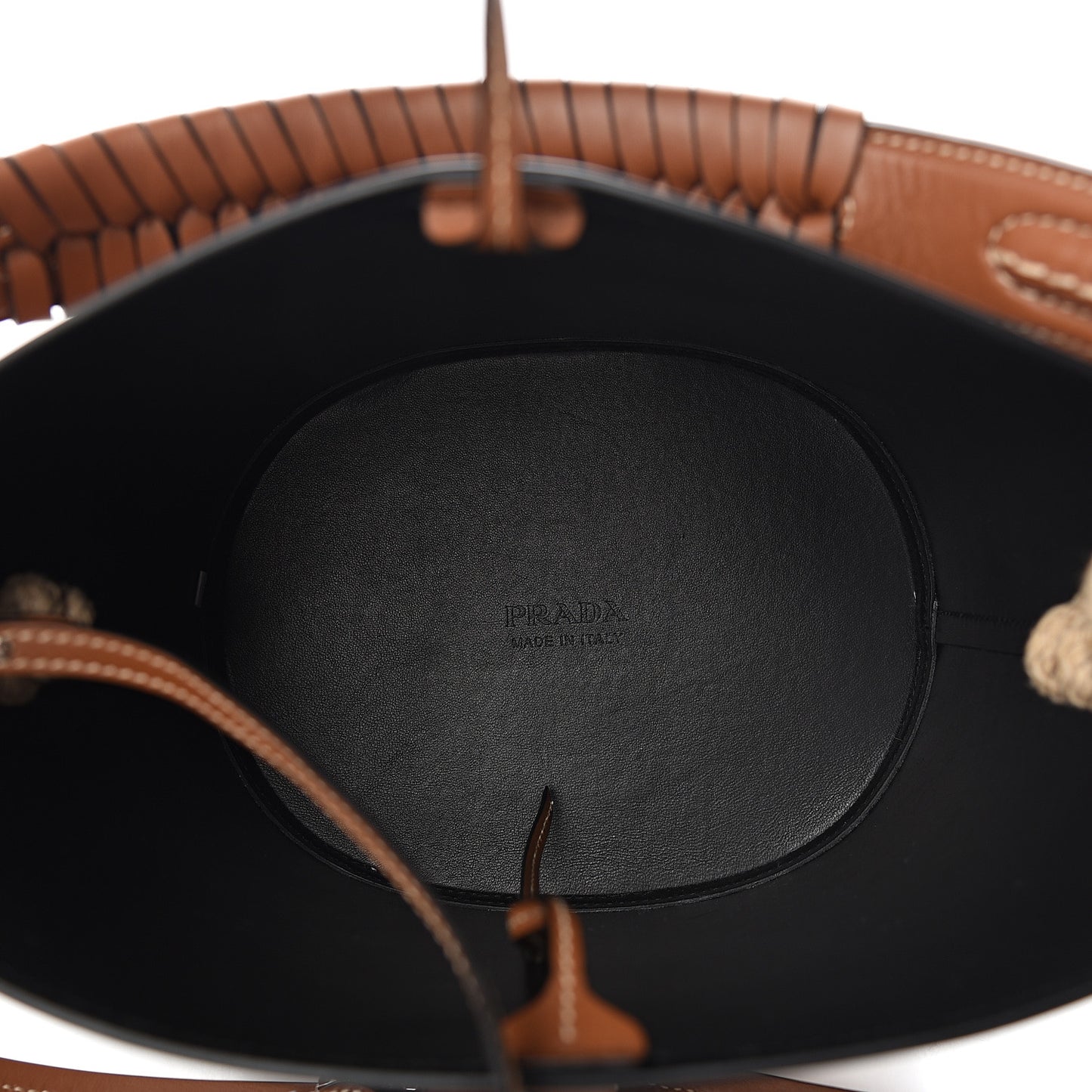 City Calfskin Knotted Rope Bucket Bag Cognac