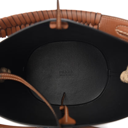 Prada City Calfskin Knotted Rope Bucket Bag Cognac 5 of 9