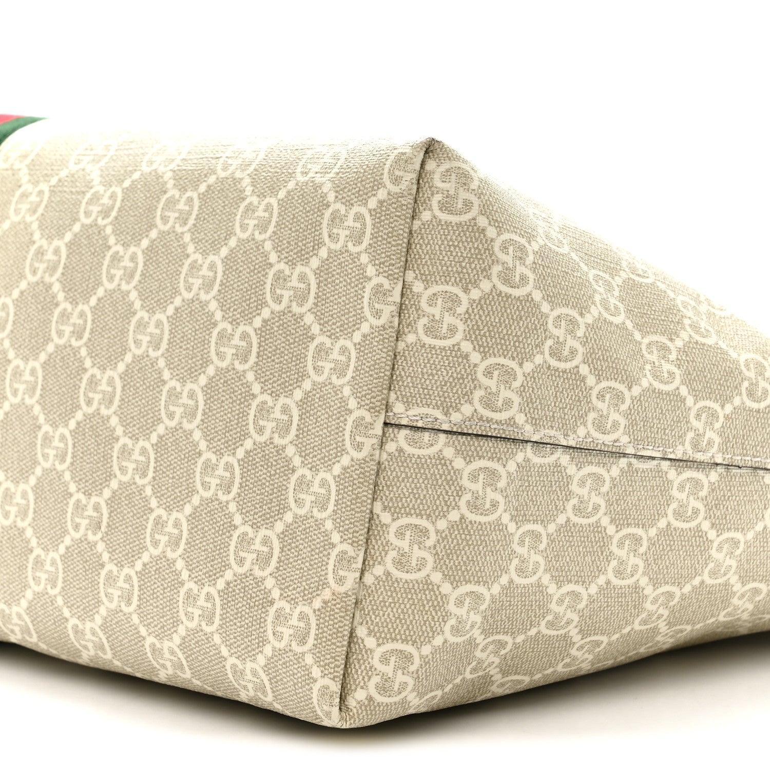 Gucci GG Supreme Monogram Textured Dollar Calfskin Web Medium Ophidia Shopping Tote Beige Mystic White Oatmeal 10 of 15