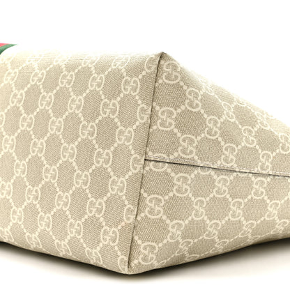 Gucci GG Supreme Monogram Textured Dollar Calfskin Web Medium Ophidia Shopping Tote Beige Mystic White Oatmeal 10 of 15