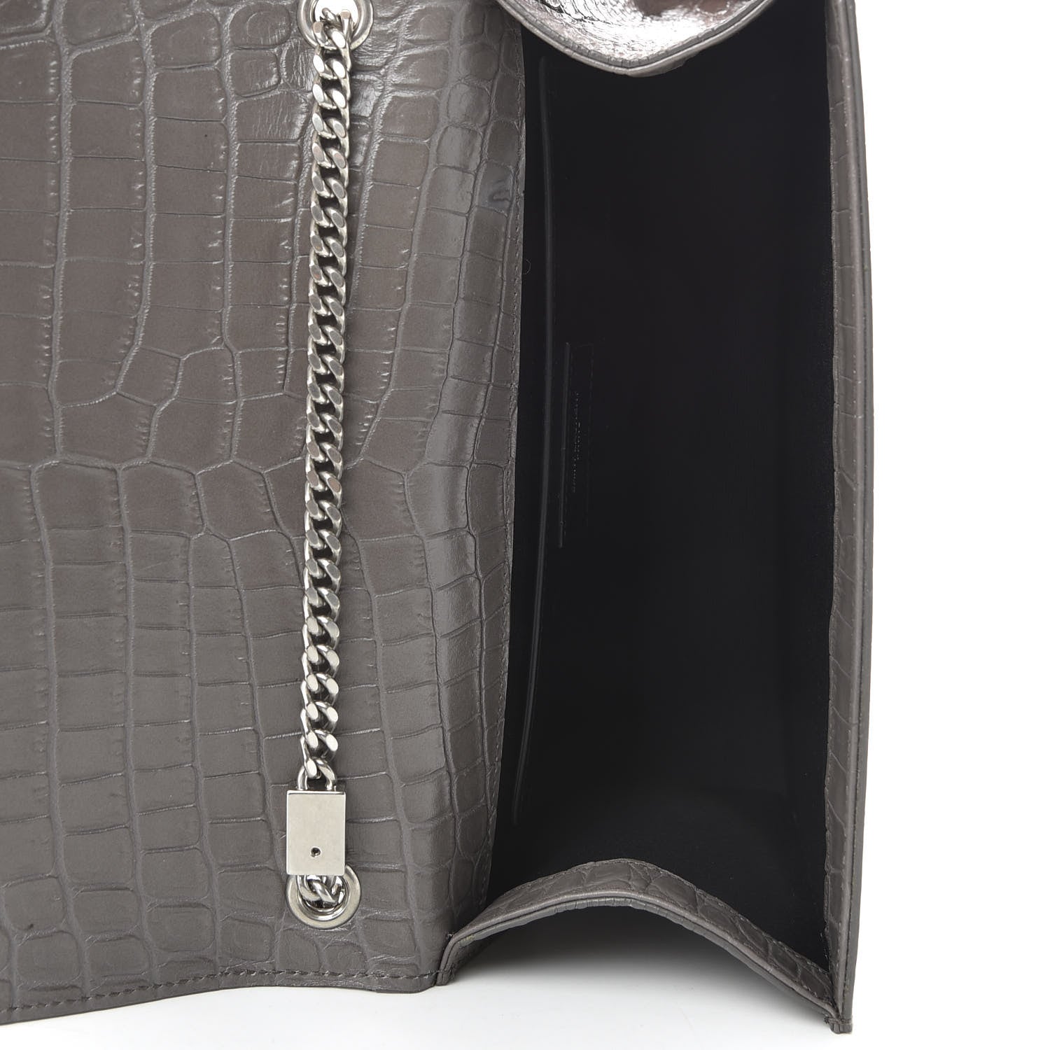Saint Laurent Calfskin Crocodile Embossed Medium Classic Monogram Kate Tassel Satchel Fog 5 of 9