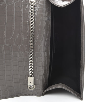 Saint Laurent Calfskin Crocodile Embossed Medium Classic Monogram Kate Tassel Satchel Fog 5 of 9