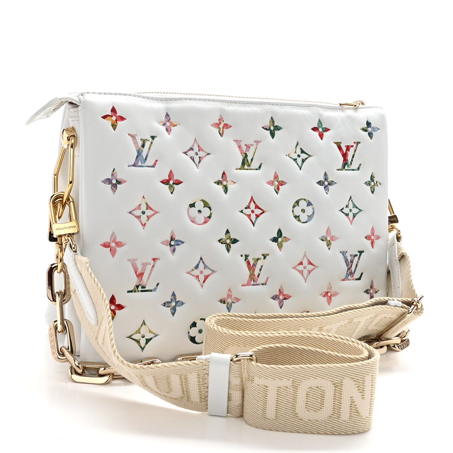 Lambskin Embossed Monogram LV Garden Coussin PM Cream