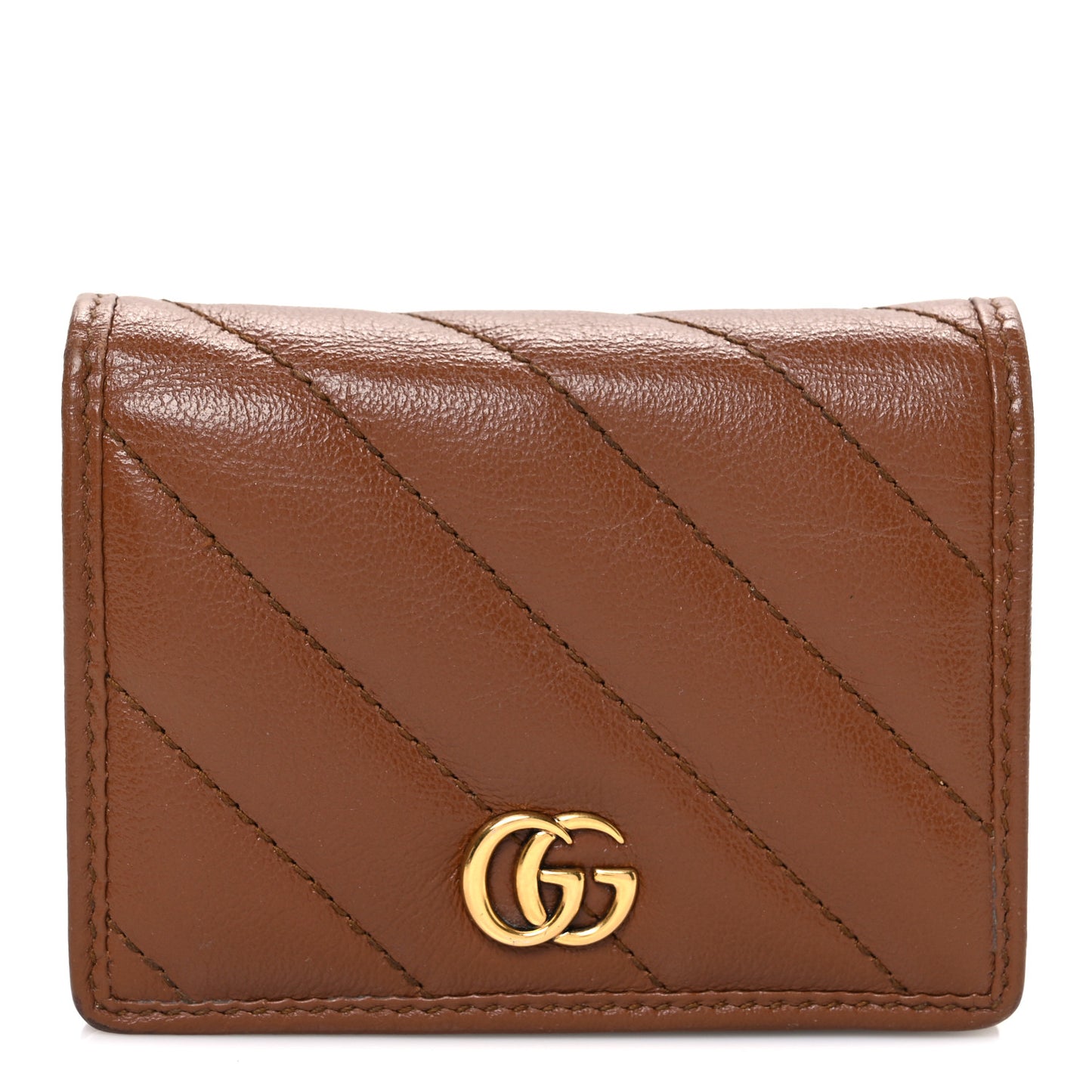 Azalea Calfskin Matelasse Diagonal GG Marmont Card Case Wallet Cuir