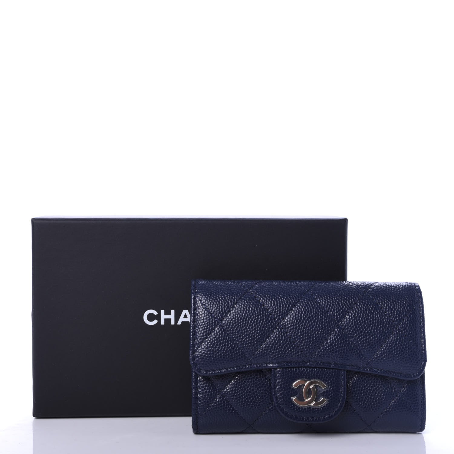 Chanel Caviar Quilted Flap Card Holder Wallet Navy Blue 9 of 9