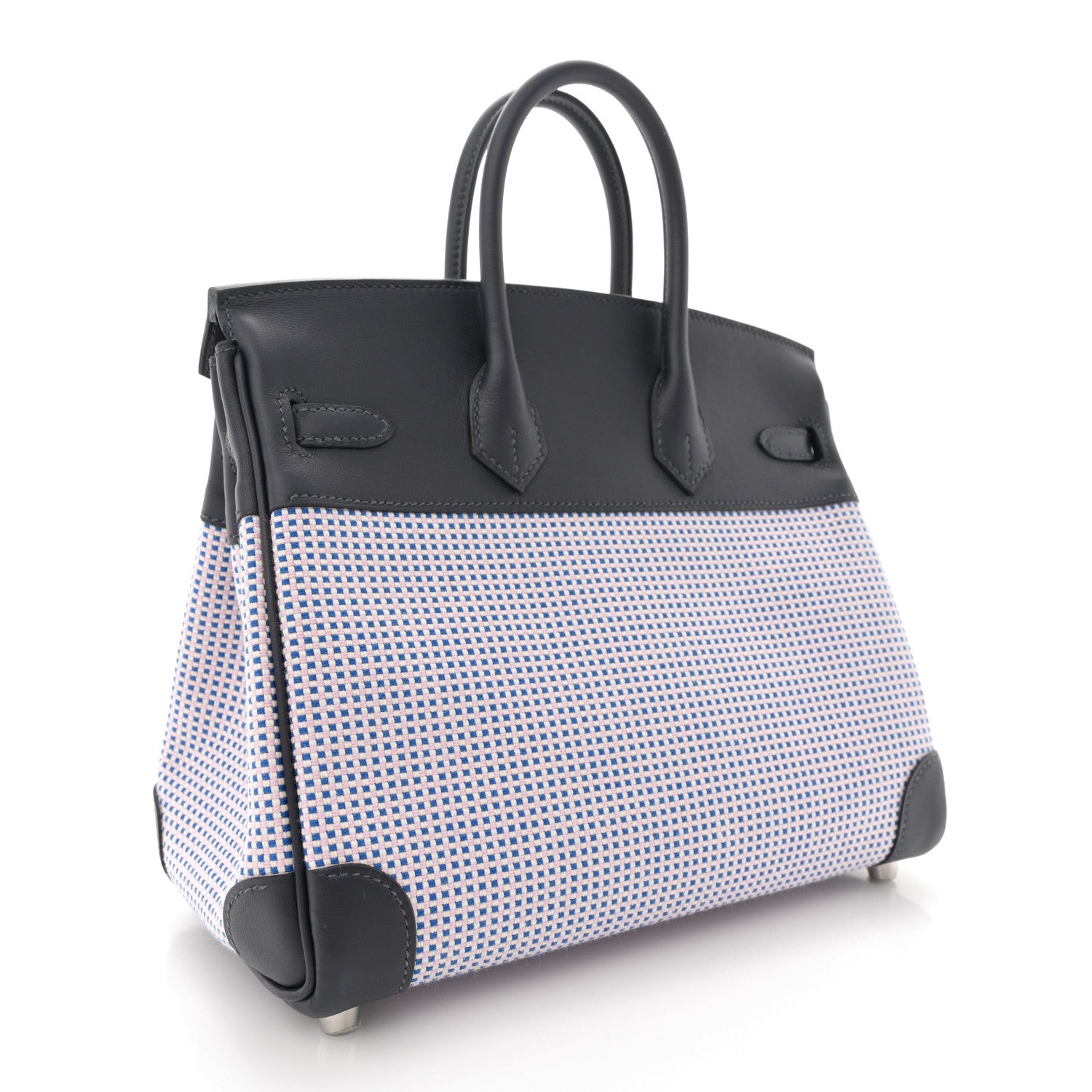 Hermes Toile Quadrille Swift Birkin 25 Caban Ecru Mauve Sylvestre Bleu Bill 3 of 11