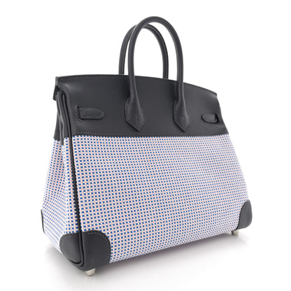 Hermes Toile Quadrille Swift Birkin 25 Caban Ecru Mauve Sylvestre Bleu Bill 3 of 11