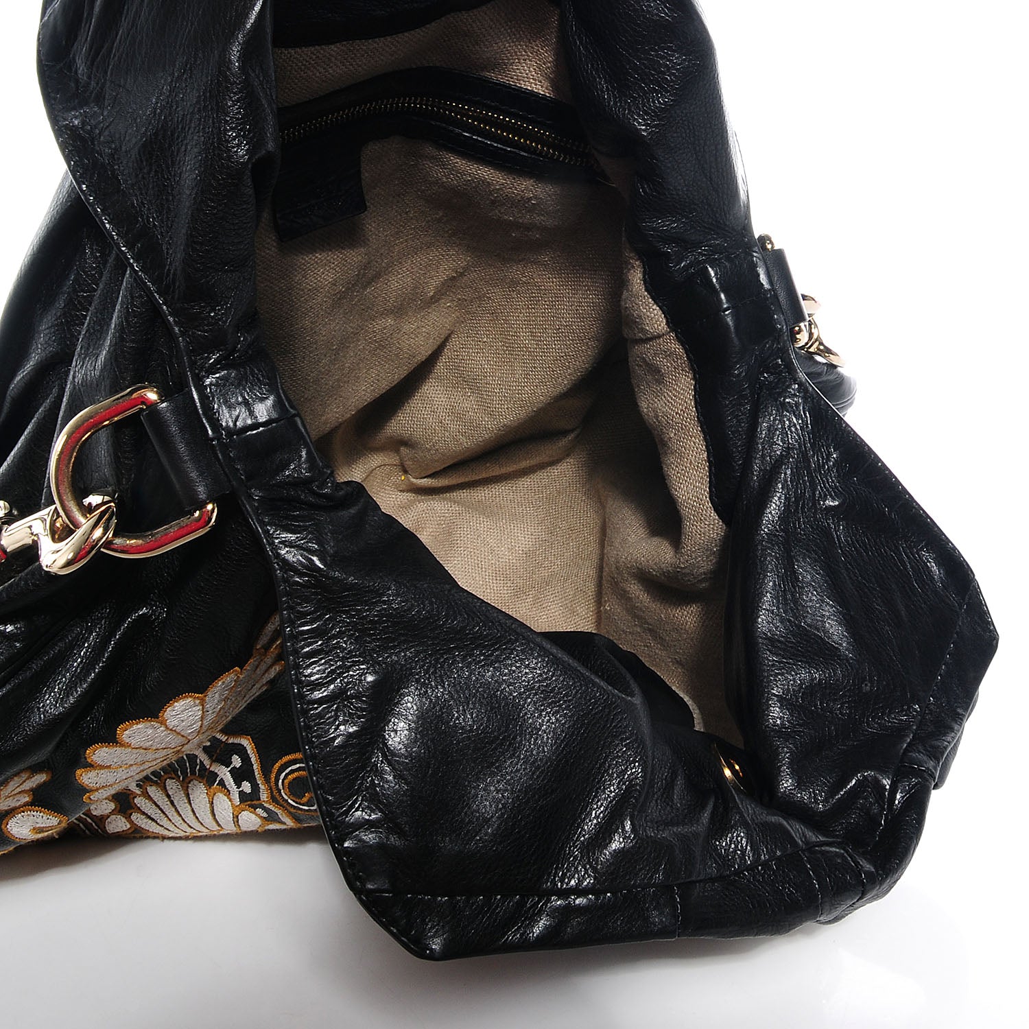 Gucci Leather Embroidered Large Hysteria Tote Black 5 of 7