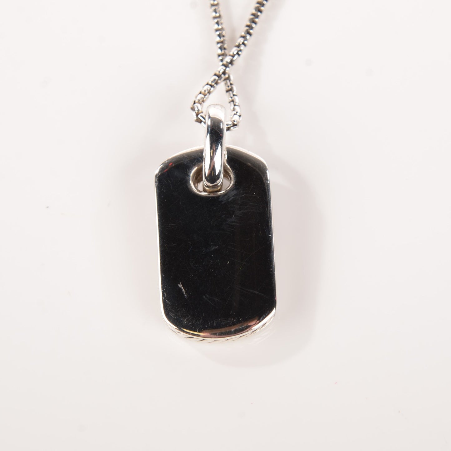 Sterling Silver Mother Of Pearl Diamond Small Dog Tag Necklace