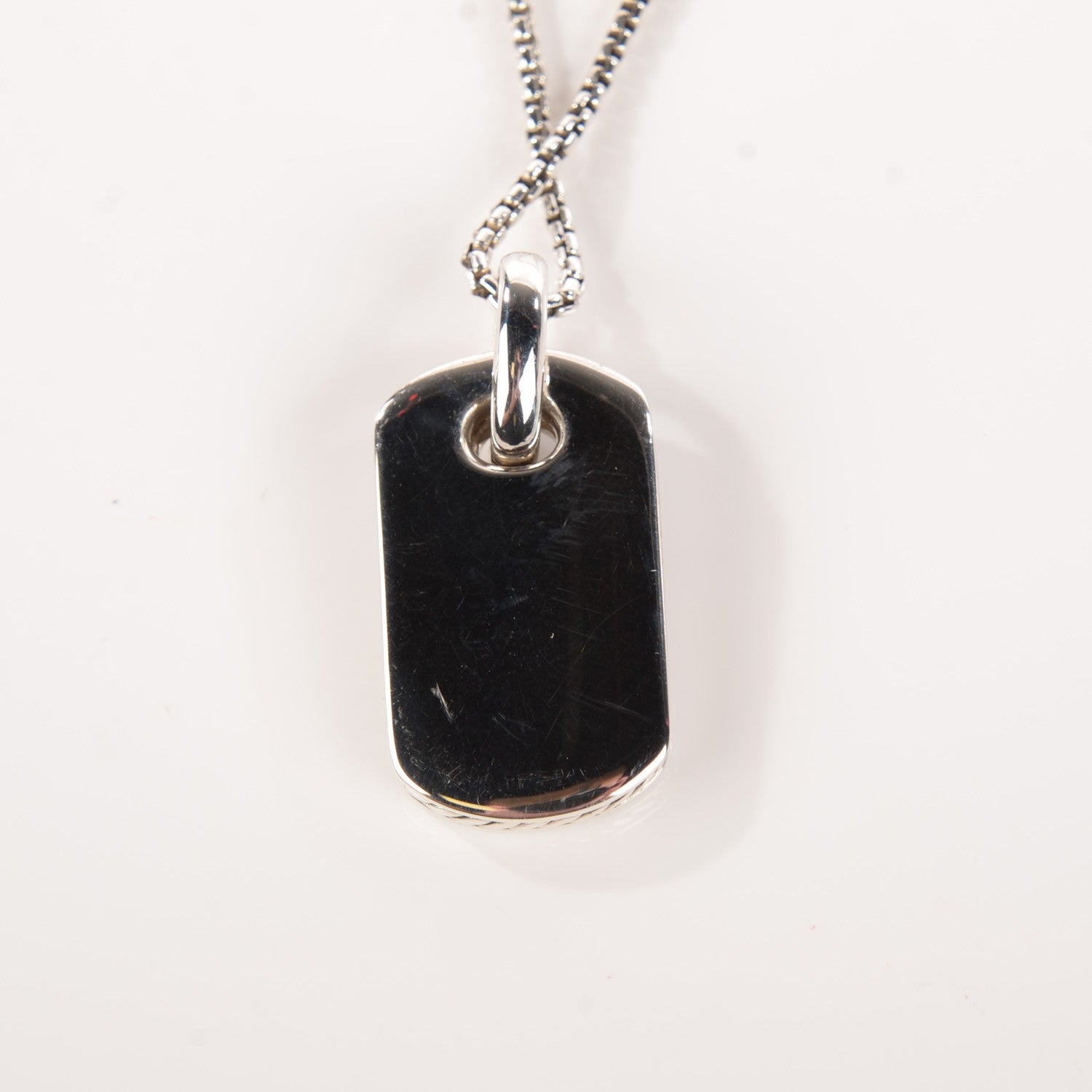David Yurman Sterling Silver Mother Of Pearl Diamond Small Dog Tag Necklace 7 of 7