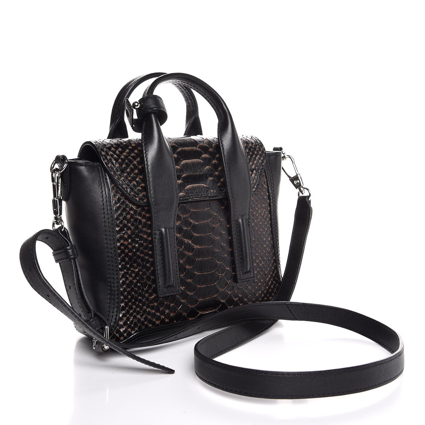 3.1 Python Calfskin Embossed Mini Pashli Satchel Black Nude