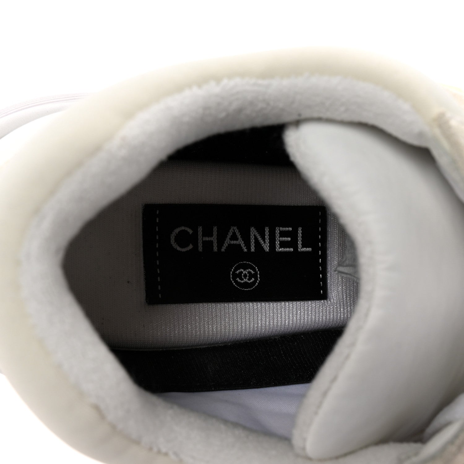 Chanel Suede Calfskin Fabric CC Sneakers 38 White 8 of 9