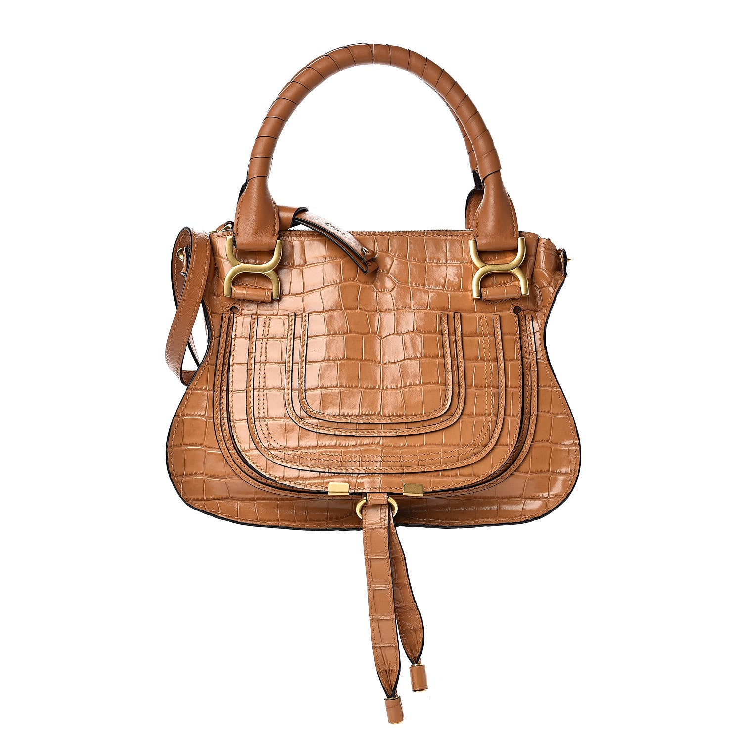 Chloe Calfskin Crocodile Embossed Small Marcie Satchel Autumnal Brown 1 of 11