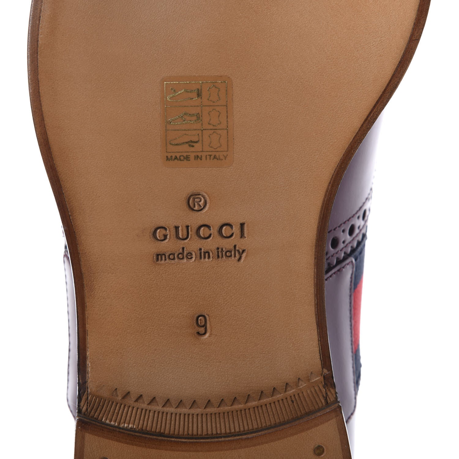 Gucci Calfskin Web Bee Embroidered Mens Slip-On Brogue Wingtip Derby Shoes 9 Bordeaux 9 of 13