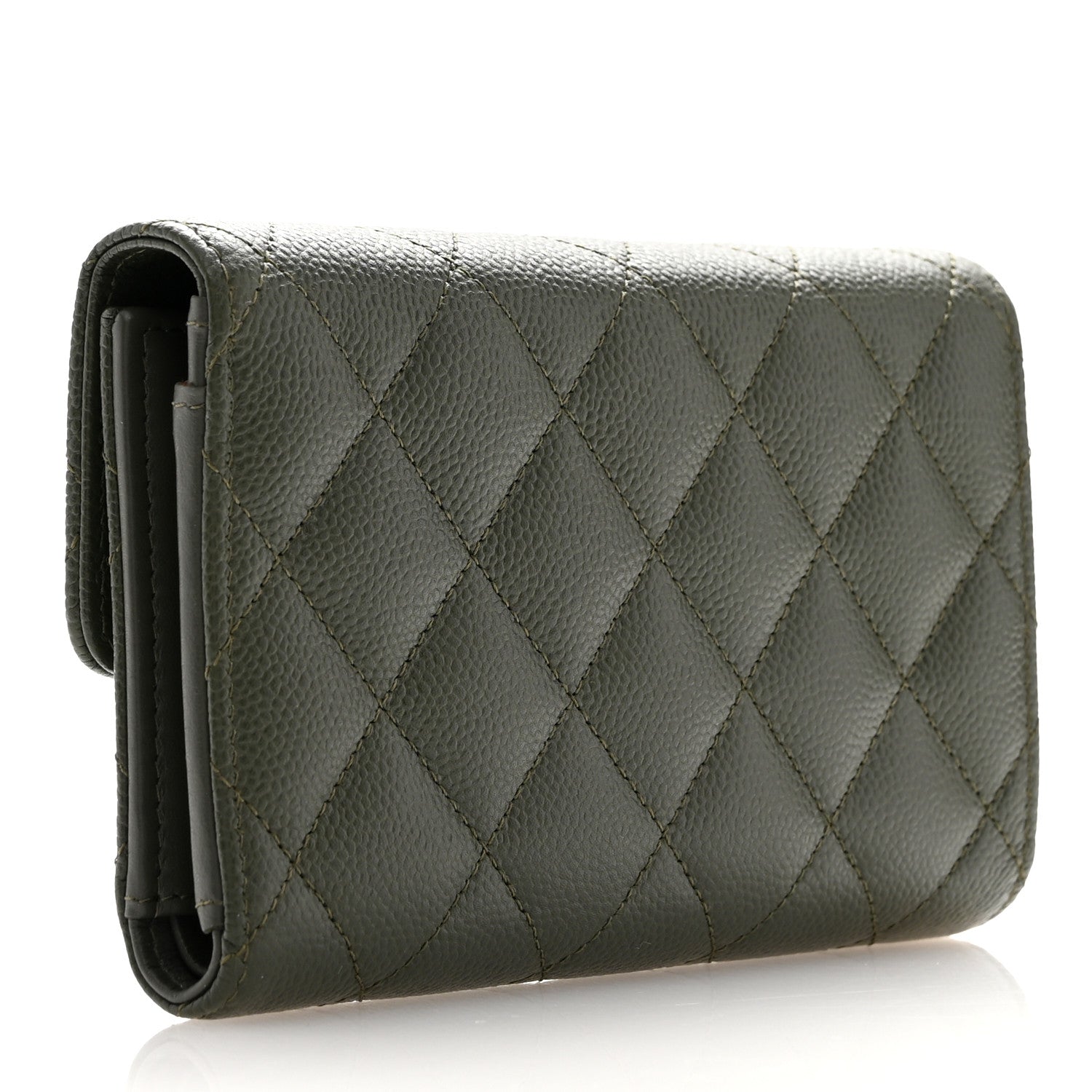 Chanel Caviar Quilted Multi Chain CC Medium Tri-Fold Flap Wallet Khaki 3 of 8