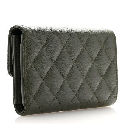 Chanel Caviar Quilted Multi Chain CC Medium Tri-Fold Flap Wallet Khaki 3 of 8