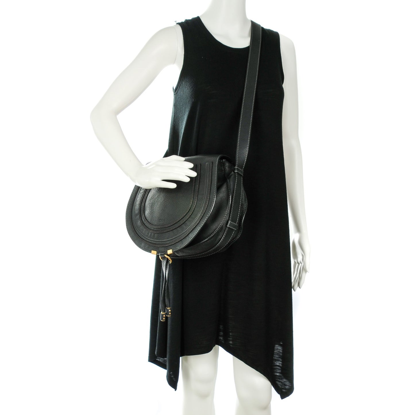 Calfskin Medium Marcie Round Crossbody Bag Black